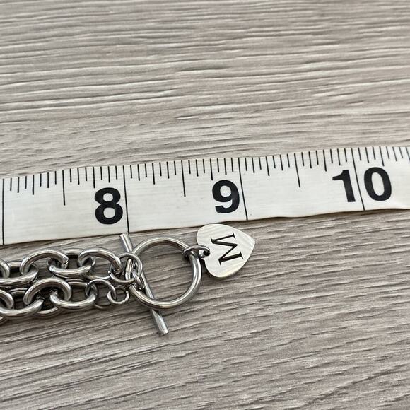 M Letter Charm Heart Silver Tone Choker Necklace Toggle Clasp Initial Jewelry - Picture 4 of 4